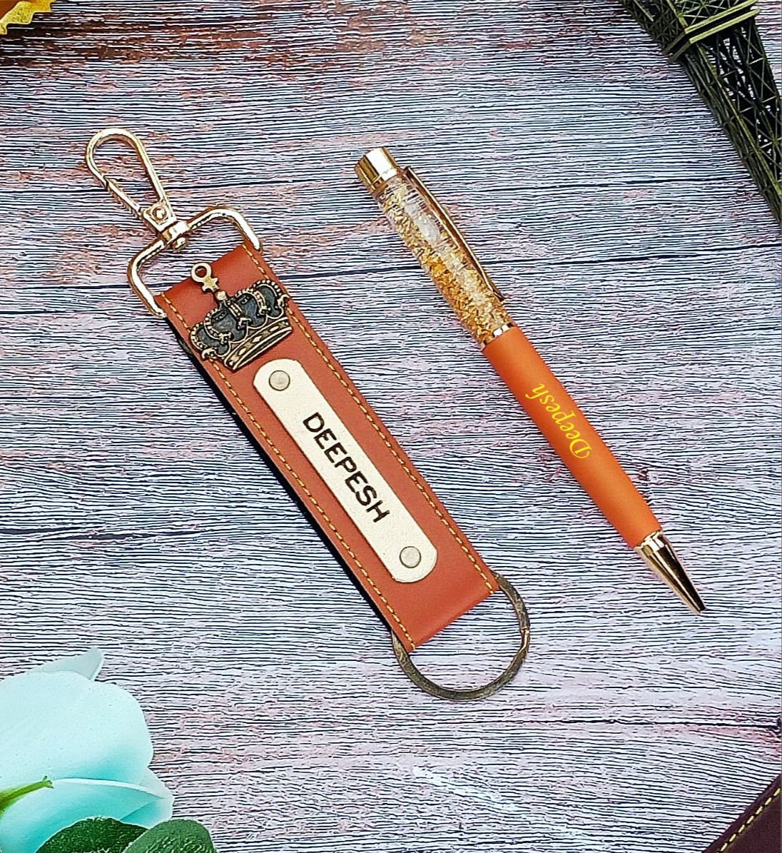 Premium Pen + Leather Hook Keychain Combo