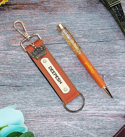 Premium Pen + Leather Hook Keychain Combo