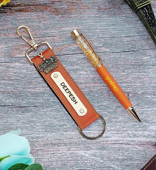 Premium Pen + Leather Hook Keychain Combo