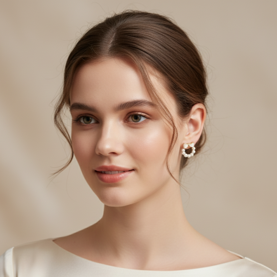 Korean Bow Pearl Earrings