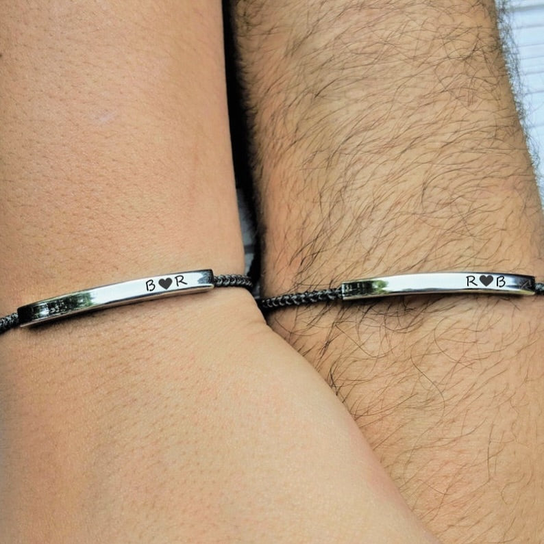 Personalized Unisex Stainless Steel Plate Macramé Bracelet