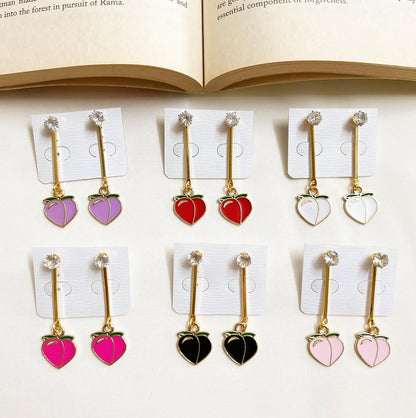 Peach Charm Drop Earrings – Playful & Chic Accessory