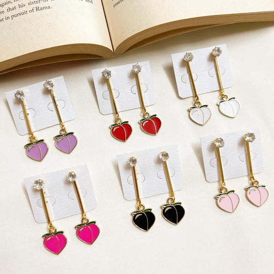 Peach Charm Drop Earrings – Playful & Chic Accessory