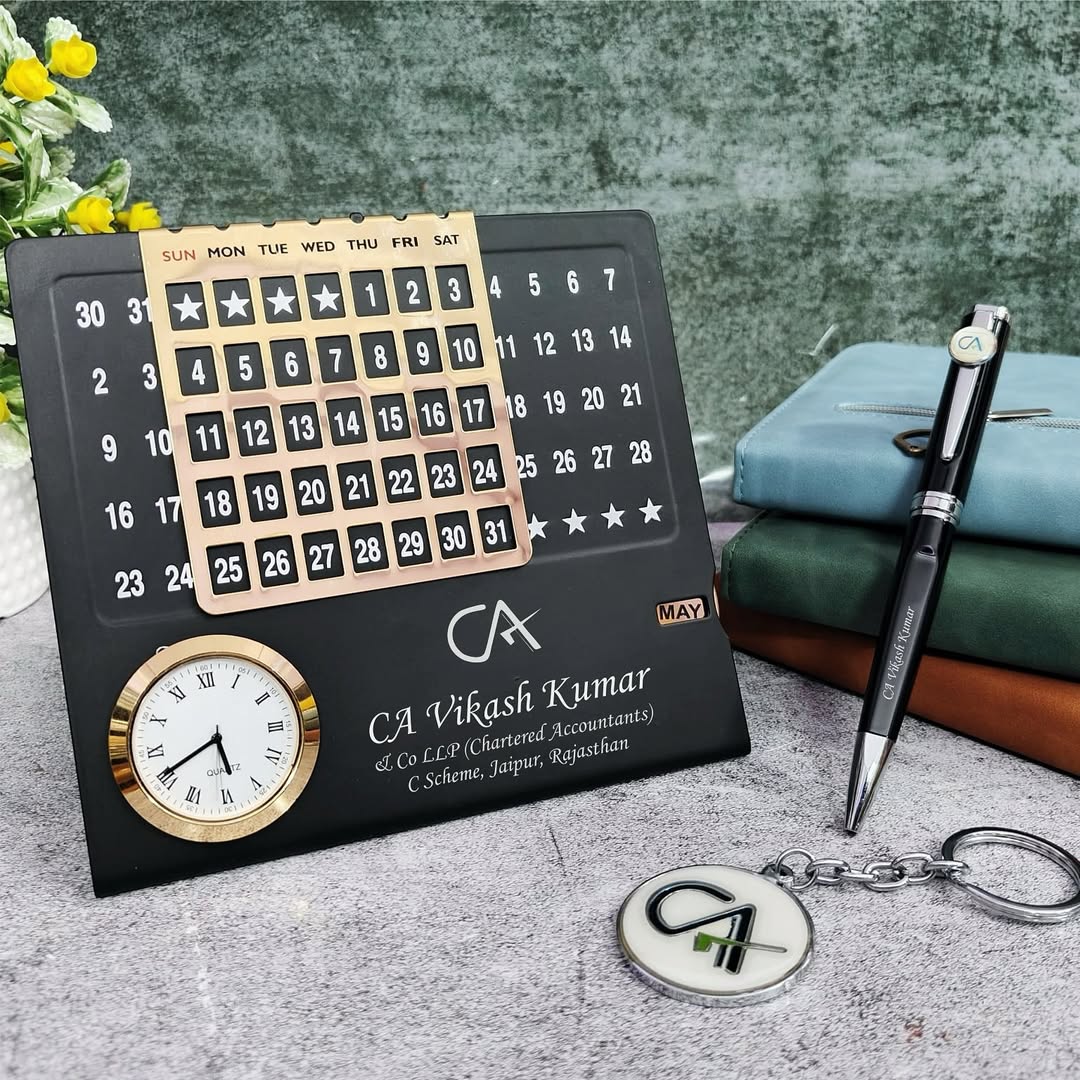 Professional Calendar Table Top, Pen & Keychain Combo