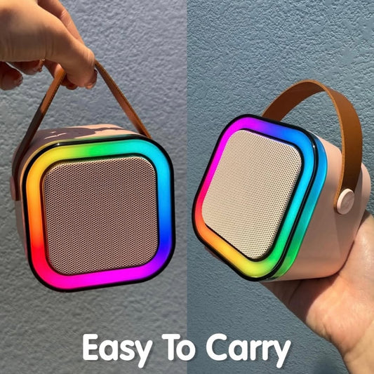 Personalised Mini Portable Blue-Tooth Karaoke Speaker with Wireless Microphone and Dynamic Lights