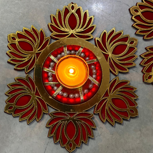 Pink Lotus Tea Light Candle Rangoli