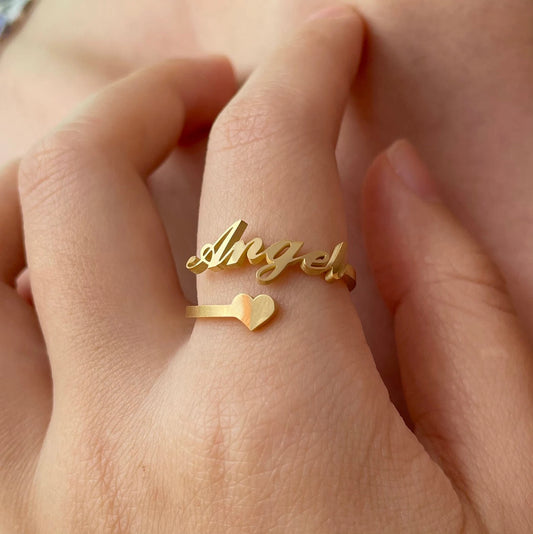 Personalized Adjustable Name Ring With Heart