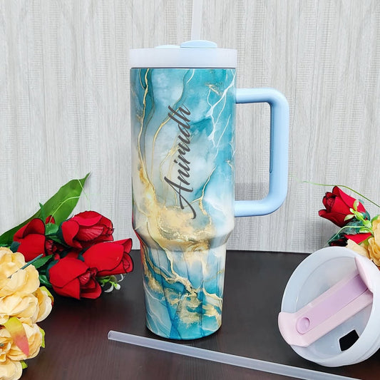 Personalized Stainless Steel Marble and Floral Print Tumblers