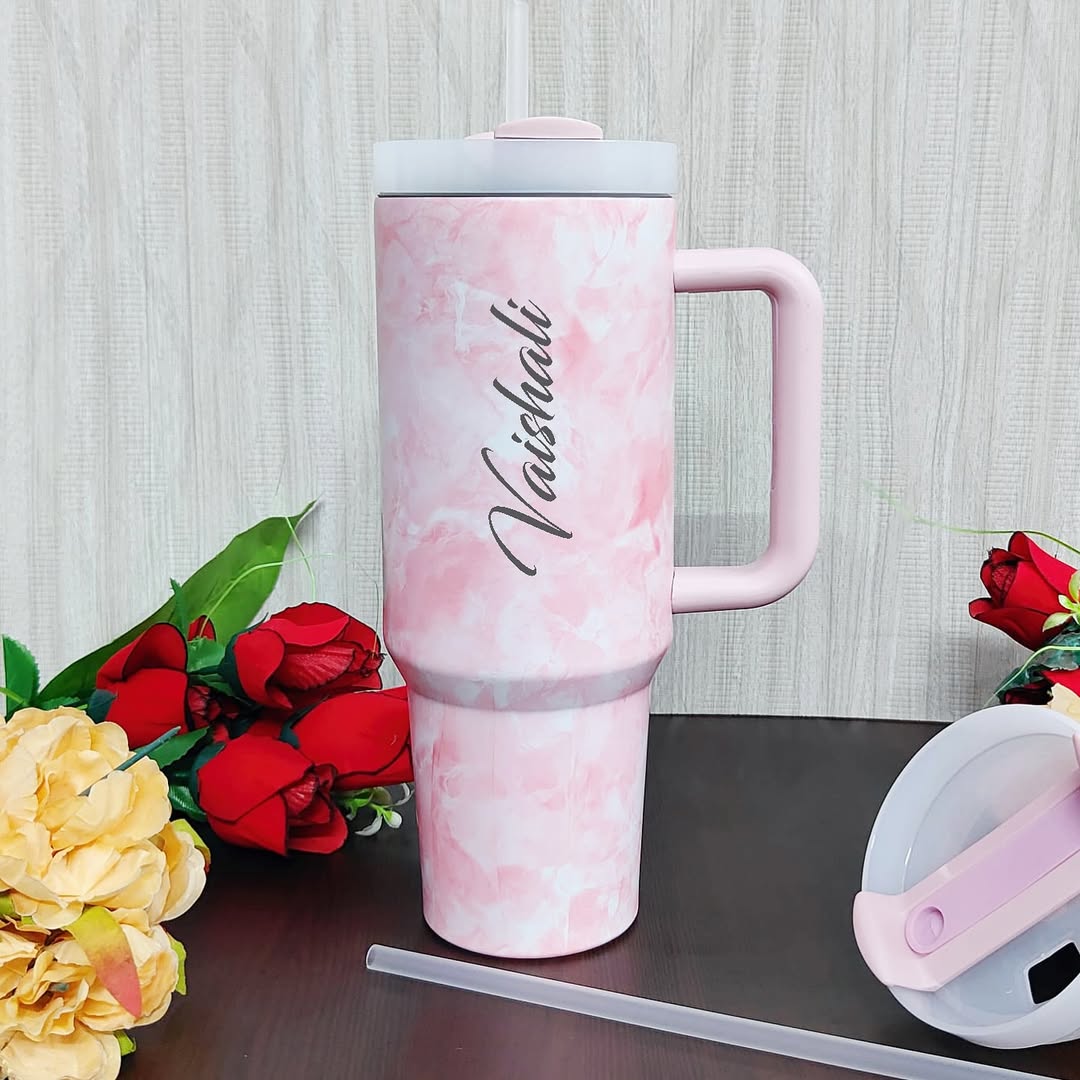 Personalized Stainless Steel Marble and Floral Print Tumblers