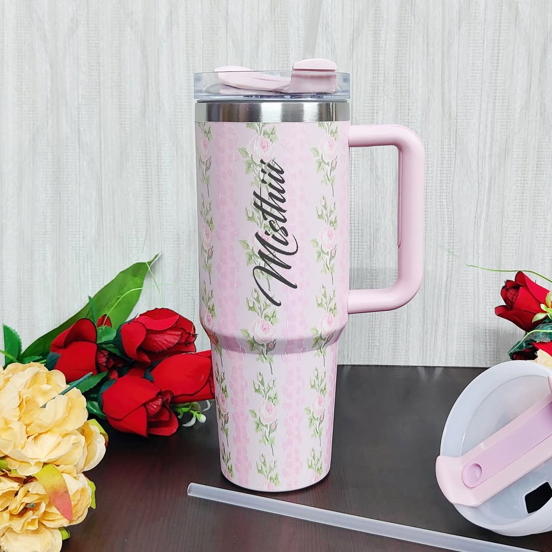 Personalized Stainless Steel Marble and Floral Print Tumblers