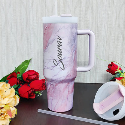 Personalized Stainless Steel Marble and Floral Print Tumblers