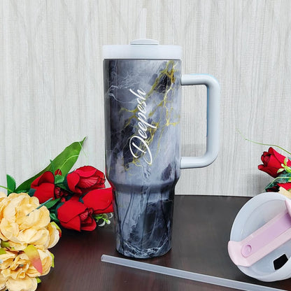 Personalized Stainless Steel Marble and Floral Print Tumblers