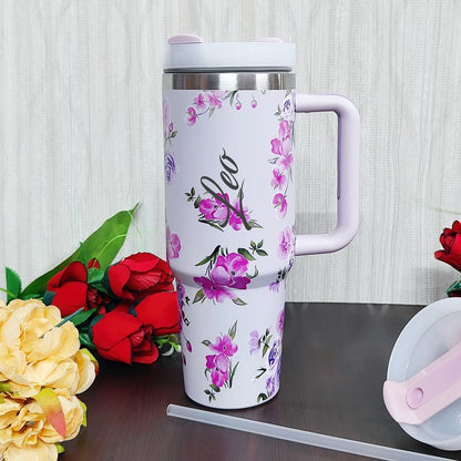 Personalized Stainless Steel Marble and Floral Print Tumblers
