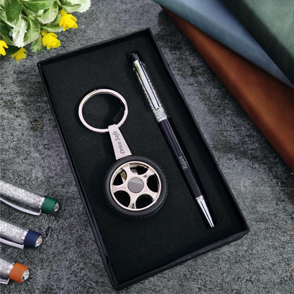Revolving Wheel Keychain + Pen Combo