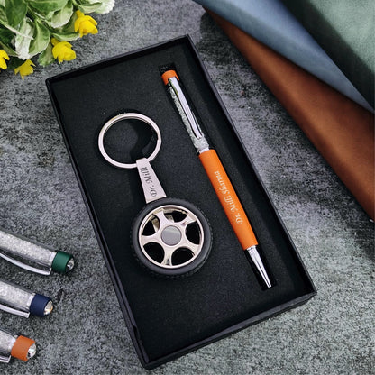 Revolving Wheel Keychain + Pen Combo