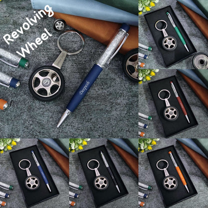 Revolving Wheel Keychain + Pen Combo